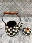 Mackenzie-childs Courtly Check Black   White 2 Quart Enamel Tea Kettle Tea Pot