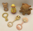 Lot Of Vintage Baby Toys - Plakie Rattles  Roly Poly  Squeaky Cat Nursery Decor