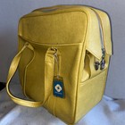 Vintage Samsonite Silhouette Marigold Yellow Vinyl Travel Tote Bag W keys 1970   s