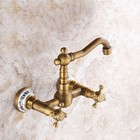 Retro Kitchen Faucet Wall Mount Sink Swivel Water Mixer Tap Antique Ceramic Art