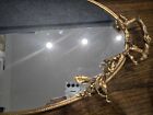 Antique Hollywood Regency Gilt Oval Floral Branches Vanity Mirror Tray