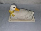 Vintage Otagiri Duck Covered Butter Dish Yellow Bow Tie Made In Japan