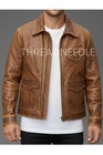 Men   s Vintage Tan Brown 80 s Style Motorcycle Slim Fit Real Leather Biker Jacket