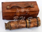 Antique Nautical Leather Design Vintage Brass Spyglass Telescope Marine Scope