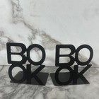 Metal Book Ends With The Word    book    Pair Of 2 Black Non Slip Sturdy Base New