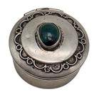 Vintage Sterling Silver   Turquoise Round Pill Box Israel
