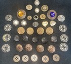 Lot Of 40 Vintage Cut Steel Metal Shank   Flat Buttons Brass Filigree