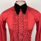 Vintage Tuxedo Shirt Dress Ruffles Prom Wedding Red Disco 70s 80s Mens Medium