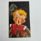 Vintage Mid Century Christmas Greeting Card Cute Blonde Choir Boy Open Mouth