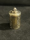 Rare Htf Vintage Brass Embossed Thimble Holder Suede Lining