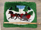 Vtg Mcm Christmas Bernat 27x32 1979 Latch Hook Rug Wall  Sleigh Ride Completed