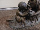 Schoenewerk Rare Antique French Bronze Sculpture Woman Child Birds Onyx Marble 