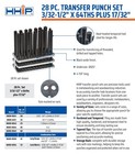 Hhip 8600-0041 28-piece Transfer Punch Set     3 32  To 1 2  By 64ths   17 32   Pr