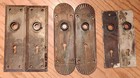 Lot Of 3 Pairs Of Salvaged Vintage Matching Brass Skeleton Key Door Knob Plates