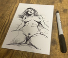 Original Ink Sketch Art Of Naked Woman     5x7 On Cardstock