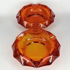 Mid Century Modern Glass Ashtray Set Of 2 Persimmon Diamond Point Viking 1960s