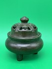 Chinese Bronze Copper Tripod Incense Burner Censer Pierced Lid Xuan Marked 4   