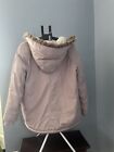 Old Navy Coat Parka Faux Fur Trim Hooded Zip Snap Jacket Pink Women   s Size L