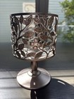 Bath   Body Works 3-wick Silver Floral Metal Pedestal Candle Holder Matte