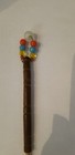 Antique Wood Carved Treen Turned Lace Bobbin W  Glass Spangles Beads Sewing Tool