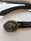 Genuine Leather Hand Beaded Belt Vintage Western Buffalo Buckle Stars