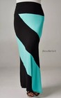 New Usa Plus Size Womens High Waisted Black Mint Chevron Maxi Skirt Xl 1x 2x