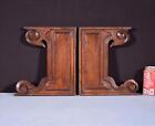 Pair Of 11  Tall French Antique Carved Solid Oak Wood Brackets Trim Pieces