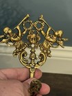 Antique Art Nouveau Brass Wall Hook     Cherubs  Horns   Grotesque Face Design 