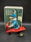Vintage Wind Up Tin Litho Clown On Scooter W  Box- Lemezarugyar Hungary Works 