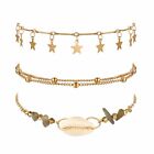 Women Bohemian Anklet Bracelet Gold Foot Chain Adjustable Beach Jewelry Set Gift