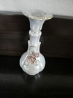 Vintage White Lusterware Porcelain Pink Rose Vase 6  Japan 