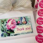 Thank You  Business Cards Small Business  Thank You Stickers Pink Rose Butterfly
