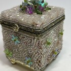 Beaded Metal Trinket Box With Hinged Lid Vintage