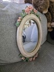 Vintage Shabby Chic Oval Mirror With Pink Rose Accents     Cottagecore Wall Decor