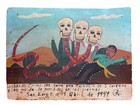 Mexican Folk Art 3 Skull-headed Snake Attacks Man Painted Tin Ex Voto Retablo