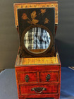 Vintage Chinese Wood Red Lacquer 3 Drawers W fold Away Mirror Vanity Chest box