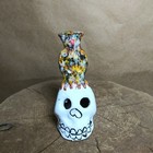 Mexican Folk Art Pottery Bird Owl On Skull Day Of Dead 5  Redware Terracotta