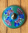 Vintage Antique Chinese Green Cloisonn   Lidded Urn Vase Oriental Flowers  Floral