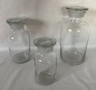Three Vintage Apothecary Glass Jars With Stoppers - Tallest 8 5 Inch -see Photos