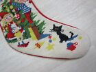 Vintage Handmade Finished Needlepoint Christmas Stocking Elves Cat Holiday Noel