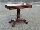 Antique Empire Card Game Console Table Paw Foot Mahogany Carved 1800s Original