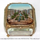 Antique French Souvenir Casket  Beveled Glass   Eglomise Place Rue De Lyon Scene