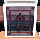Vintage Stained Glass Window Panel Fleur De Lis Red Purple Architectural Decor