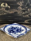 Vintage Russian Gzhel Hand Painted Rectangular Floral Blue   White Platter