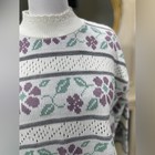 Vintage 80s Floral Knit Sweater Women   s L     Purple Flowers  White  Made In Usa