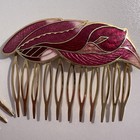 Two Vintage Enamel Cloisonn   Hair Combs-  Red And Pink Floral Design