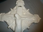 Mulberry Hill Arts White Crucifix Cross Jesus Inri 7 5 x13  Ceramic Wall Hanging