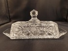 Crystal Cut Glass Butter Dish With Lid Etched Star  small Chip   Corner Of Plate