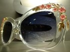Oversized Vintage Retro Cat Eye Style Sunglasses Thick Clear Frame Floral Design