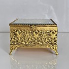 Vintage Ormolu Gold Filigree Jewelry Casket Beveled Glass Hollywood Regency 